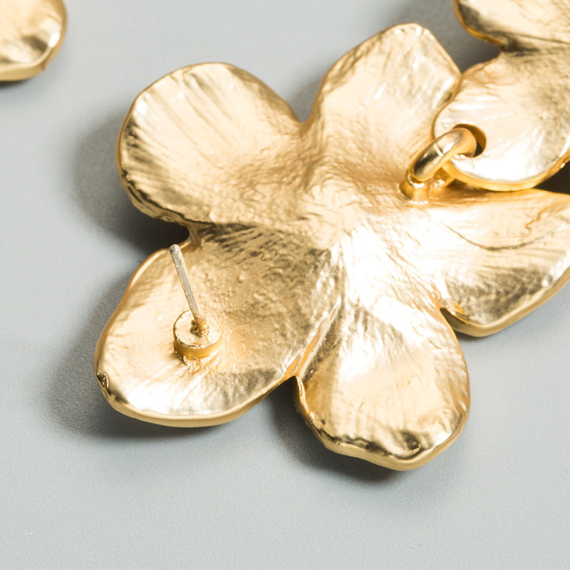 Gold Double Flower Earrings