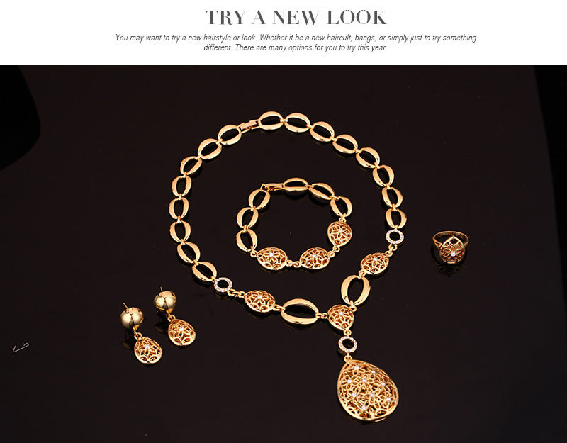 Teardrop Goldtone Rhinestone 4pc Statement Jewelry Set