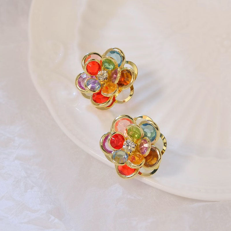 3D Multi Glass Stone Stud Earrings