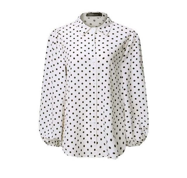 Chiffon Polka Dot Long Puff Sleeve Blouse