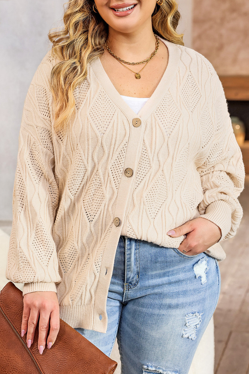 Apricot Plus Size Cardigan