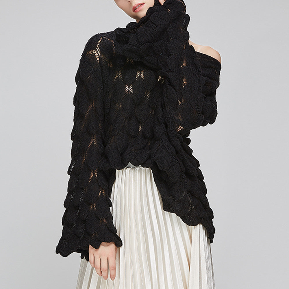 Boat Neck Thin Bell Sleeve Pullover Sweater