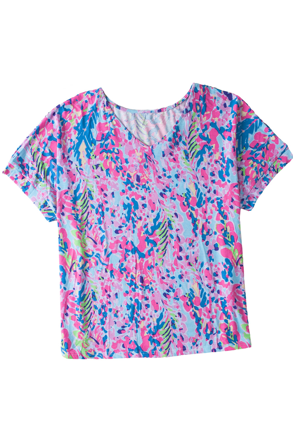 Multicolor Printed 3/4 Sleeve Split Neck Plus Size Tunic Top