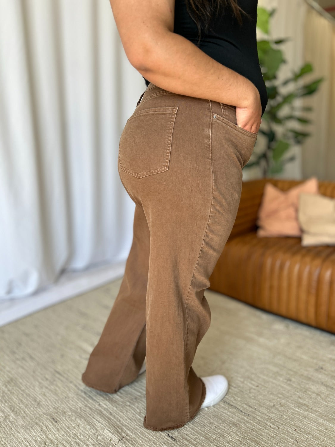 Brown Plus Size High Rise Wide Leg Jeans