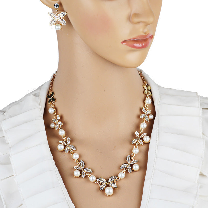 Gold/Silver & Pearl Butterfly Jewelry Set