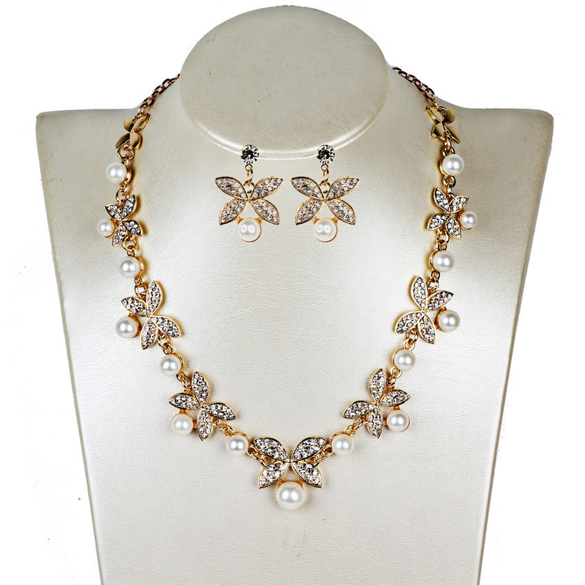 Gold/Silver & Pearl Butterfly Jewelry Set