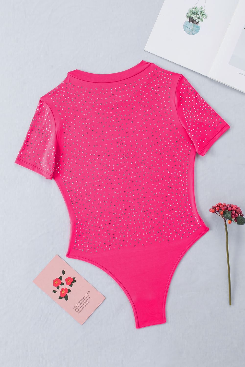 Rose Rhinestone Allover Short Sleeve Bodysuit
