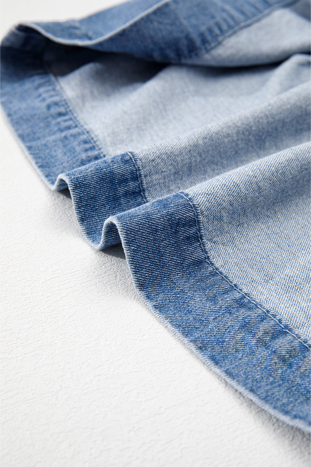 Blue Bow Front Bubble Sleeve Peplum Denim Shirt