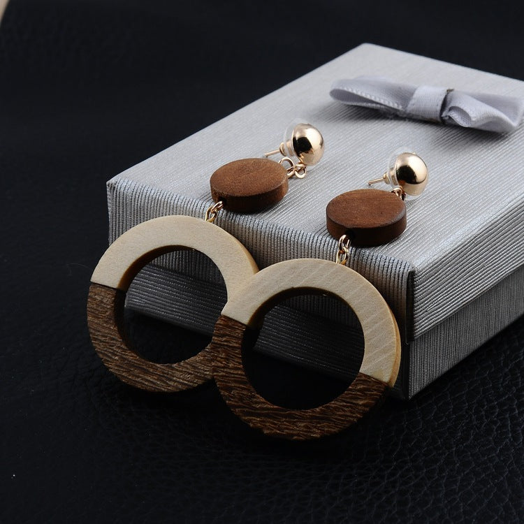 Retro Wooden Dangle Post Earrings