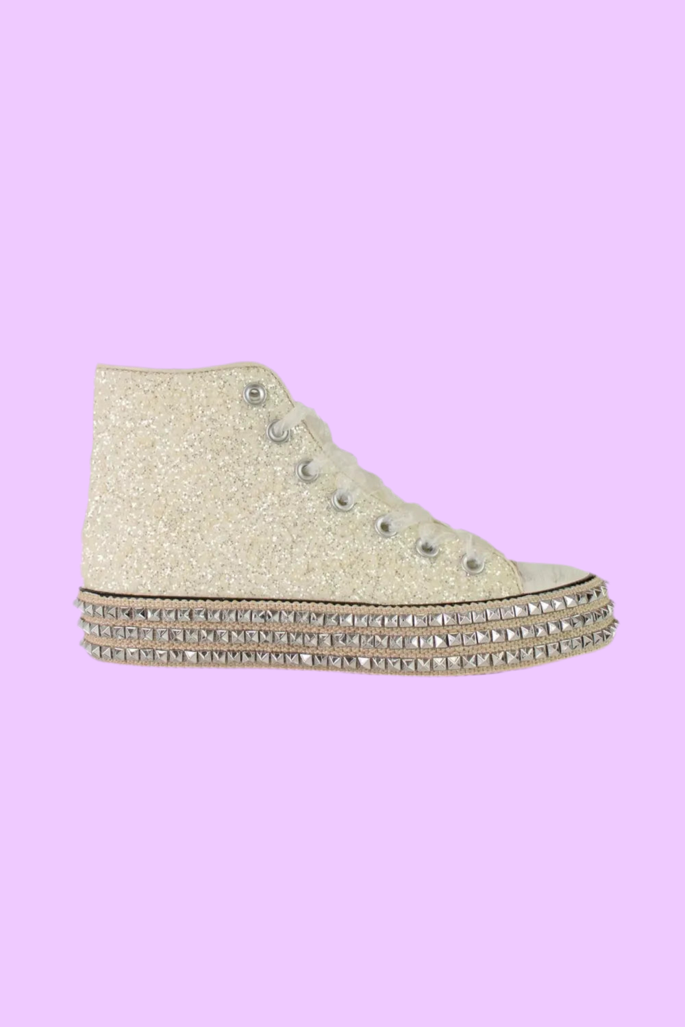 Beast Fashion Glitter Lace-Up Studded Platform Sneakers