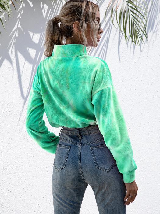 Tie-Dye Quarter Zip Crop Sweatshirt