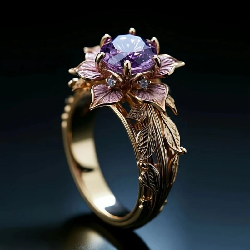 Exquisite 3D Purple Flower Ring