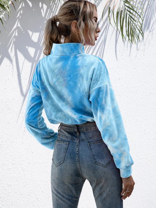 Tie-Dye Quarter Zip Crop Sweatshirt