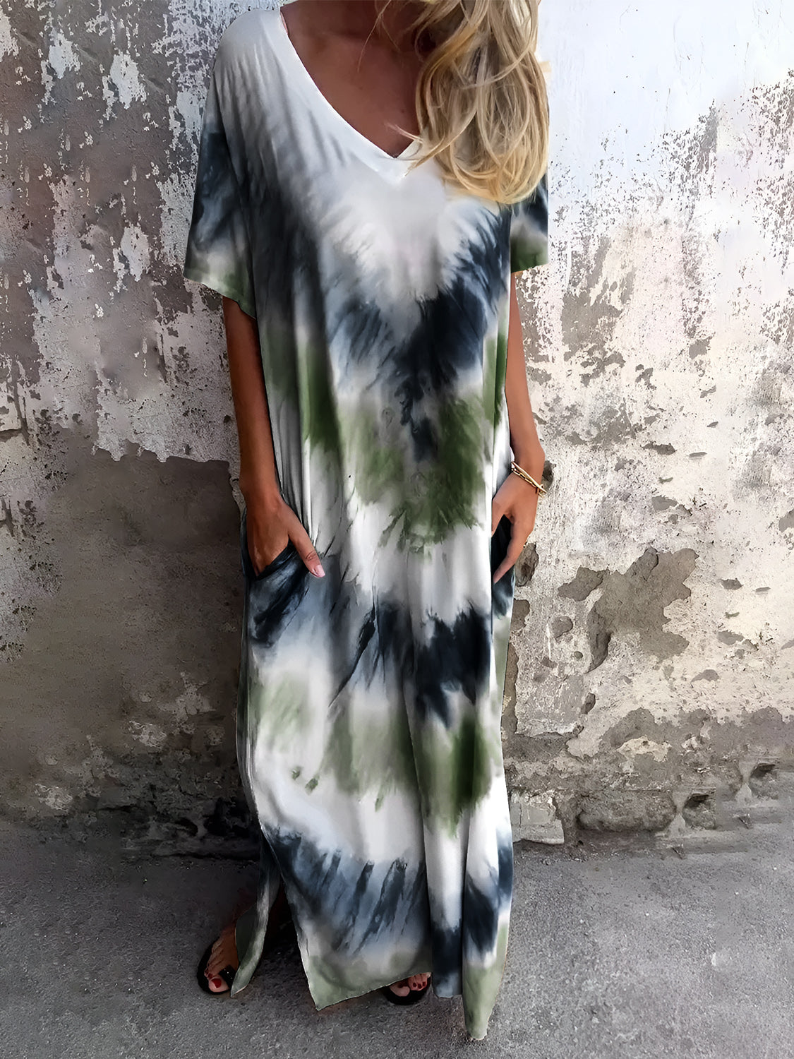 Tie-Dye Short Sleeve Lounge Maxi Dress