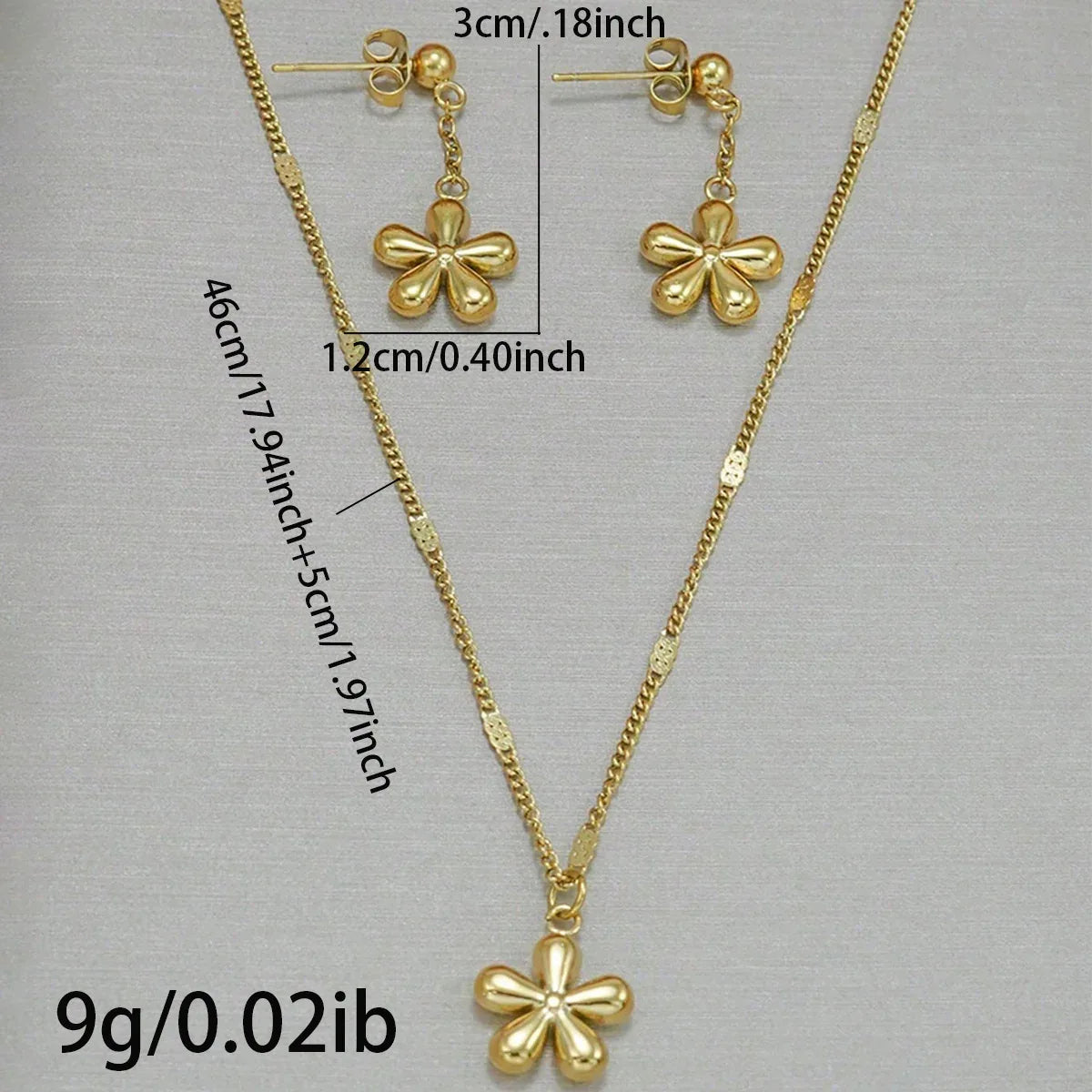 18K Gold Plated DaintyFloral Jewelry Set Bazaare Mart Gold Earrings and Necklace Set