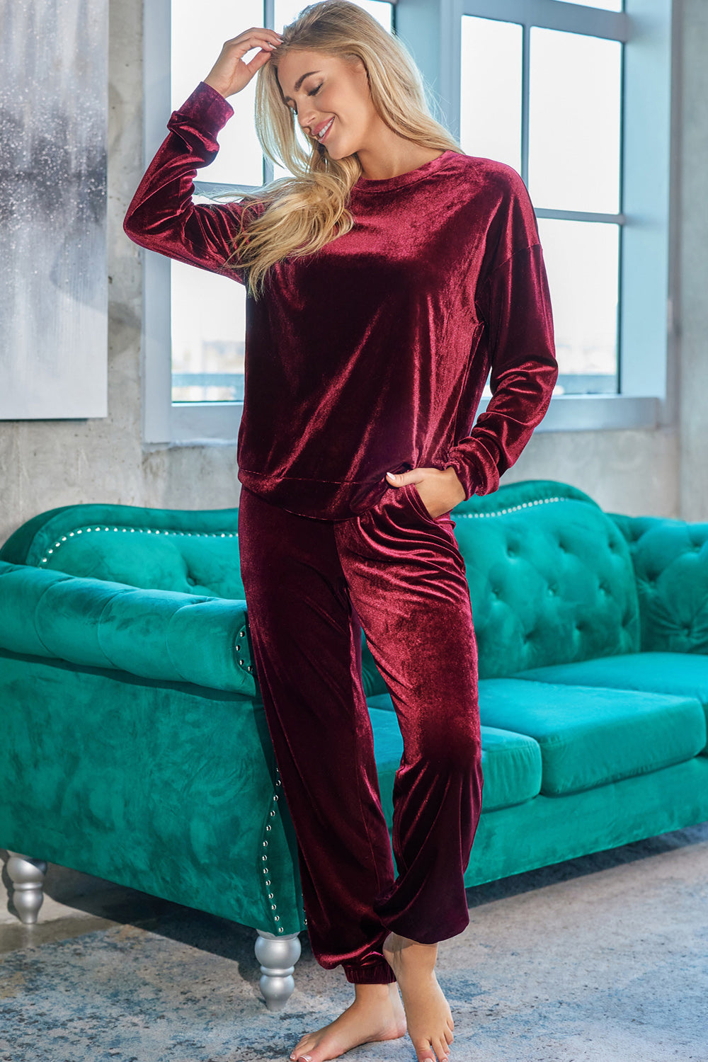 Wine Velvet Lounge Set