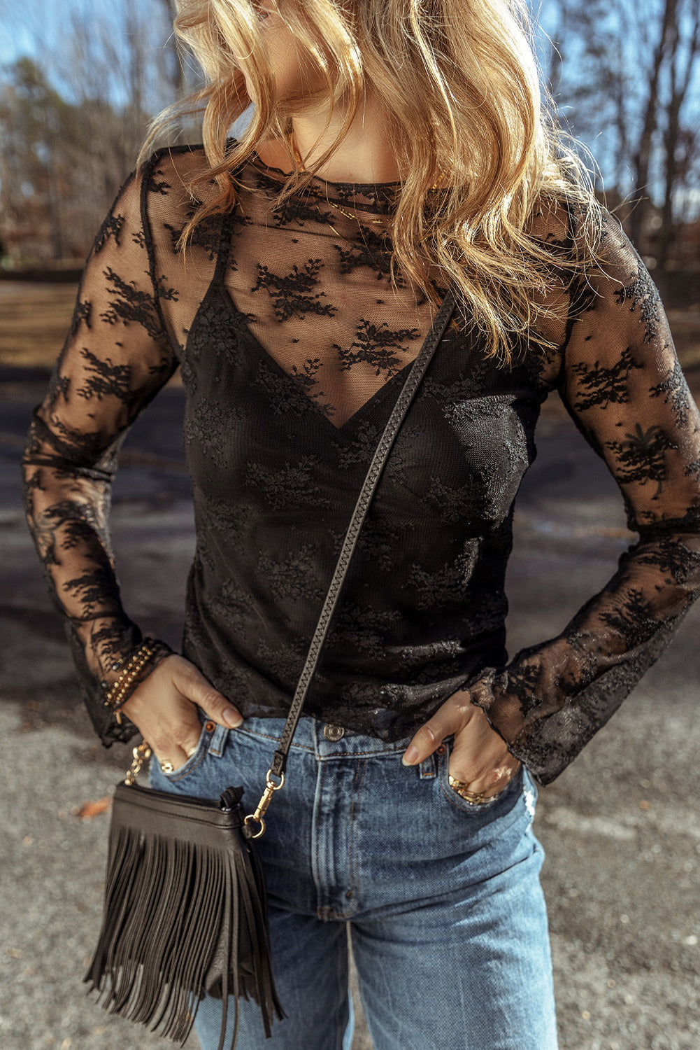 Black Lace Long Sleeve Top