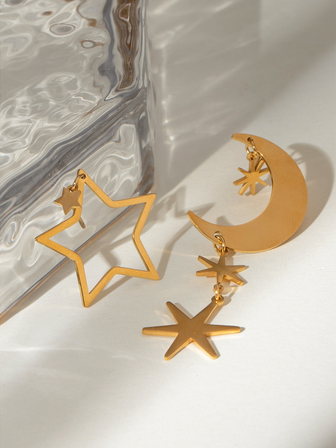 Gold Moon & Star Dangle Earrings