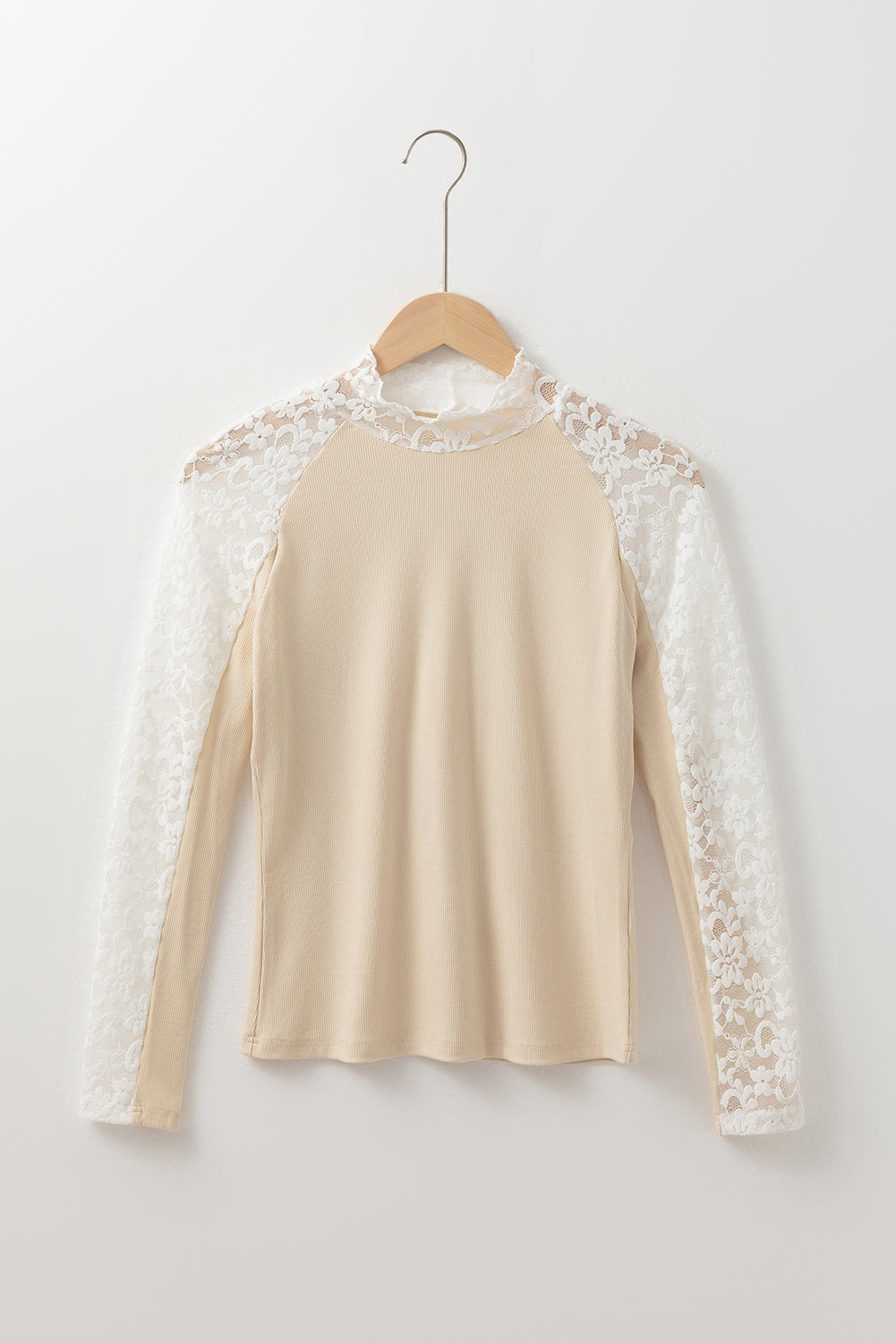 Beige Floral Lace Patchwork Top