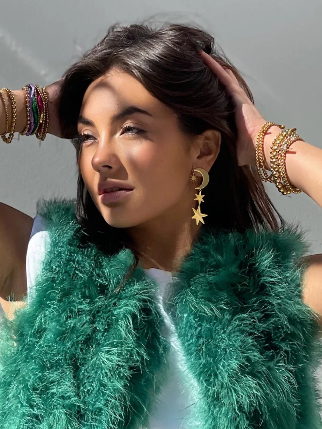 Gold Moon & Star Dangle Earrings