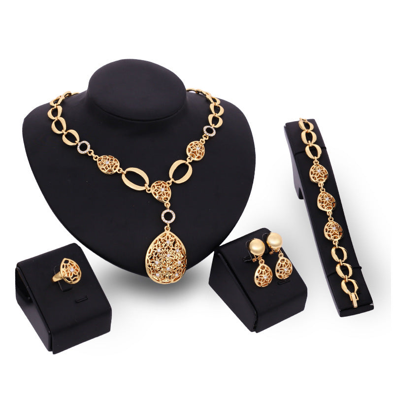 Teardrop Goldtone Rhinestone 4pc Statement Jewelry Set
