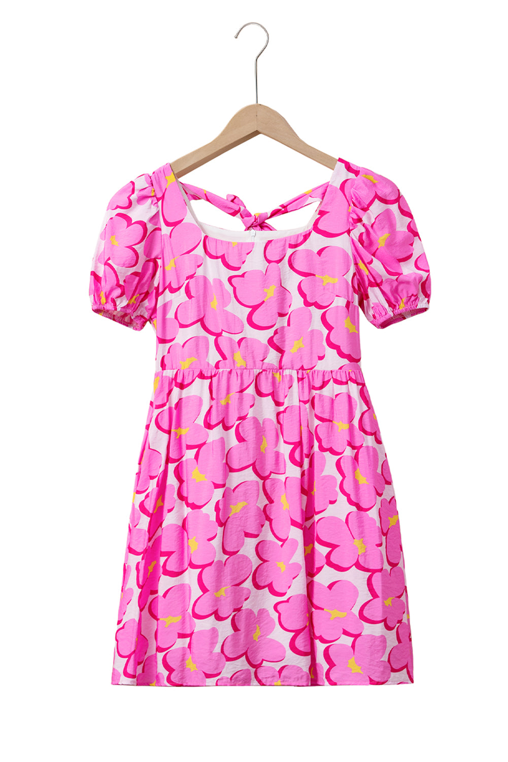 Rose Big Flower Square Neck Puff Short Sleeve Dress