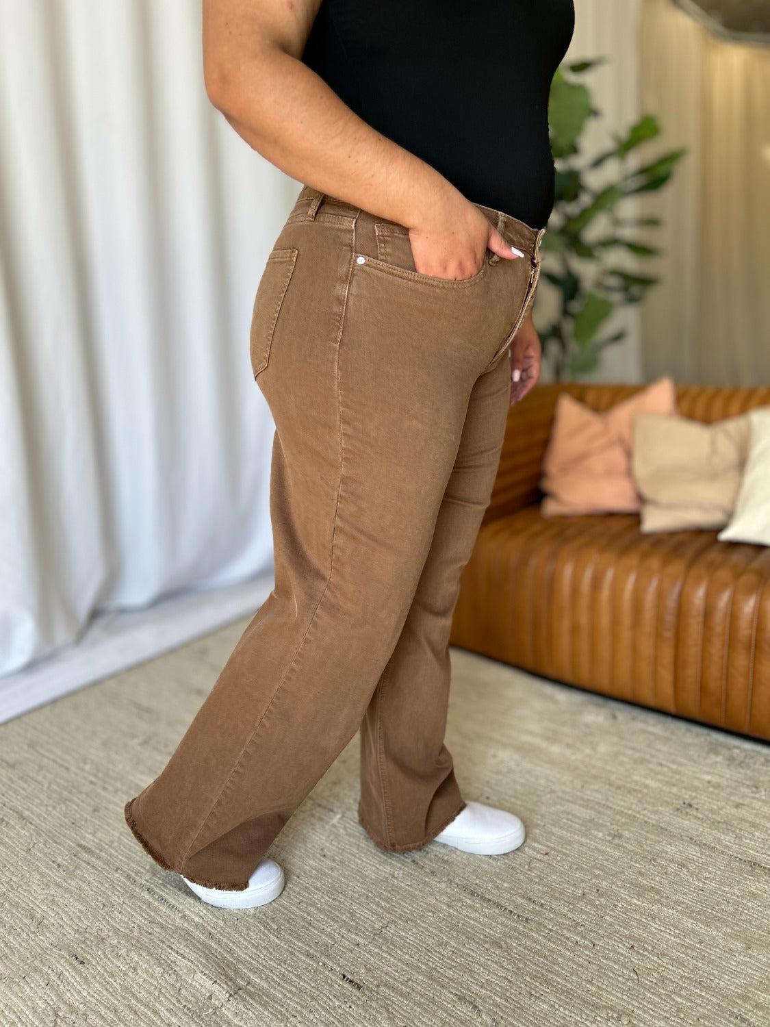 Brown Plus Size High Rise Wide Leg Jeans