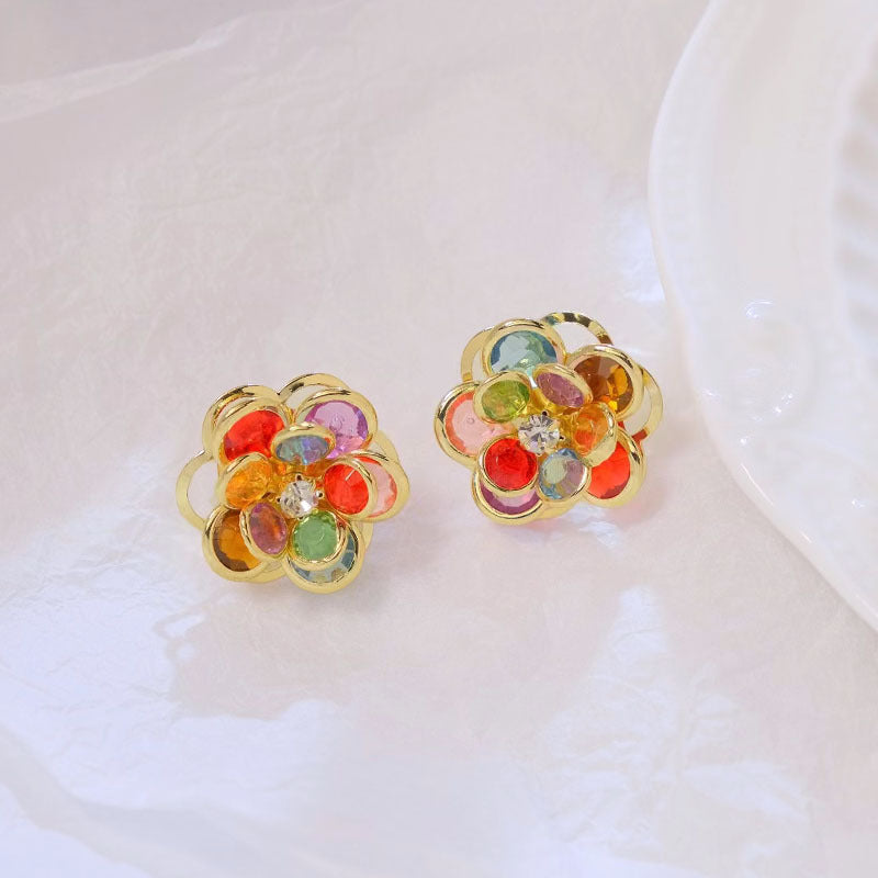 3D Multi Glass Stone Stud Earrings