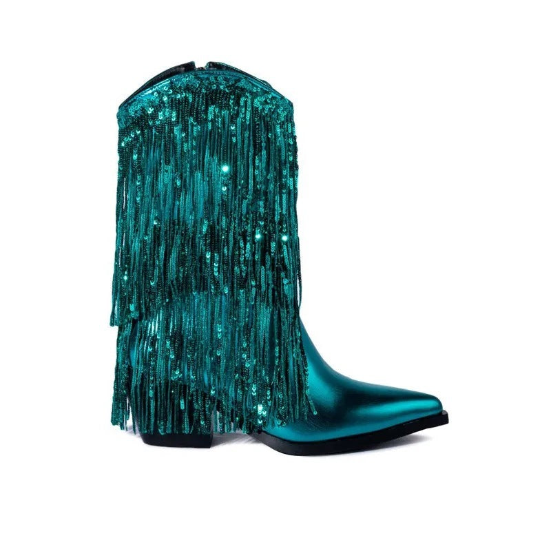 Sparkly Tassel Cowgirl Boots - Bazaare Mart