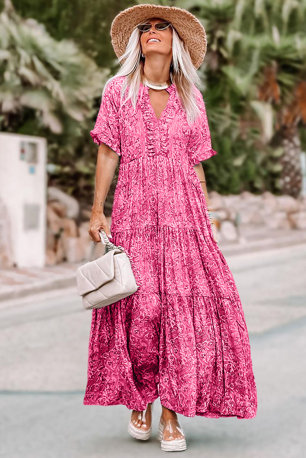 Floral Ruffled Tiered Empire Maxi Dress