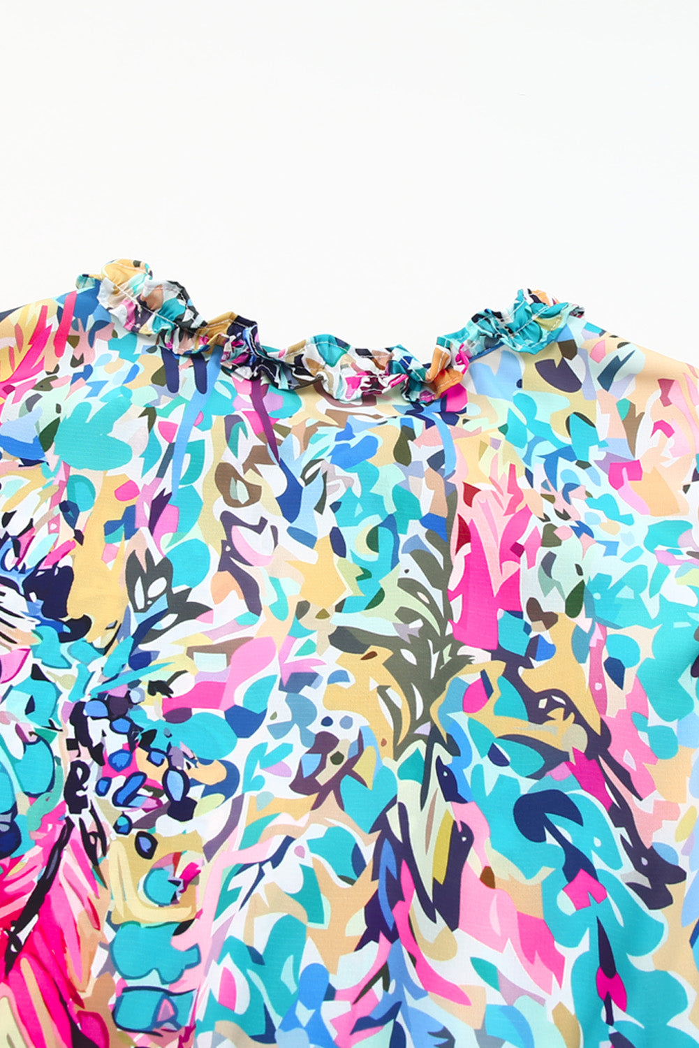 Multicolor Printed 3/4 Sleeve Split Neck Plus Size Tunic Top