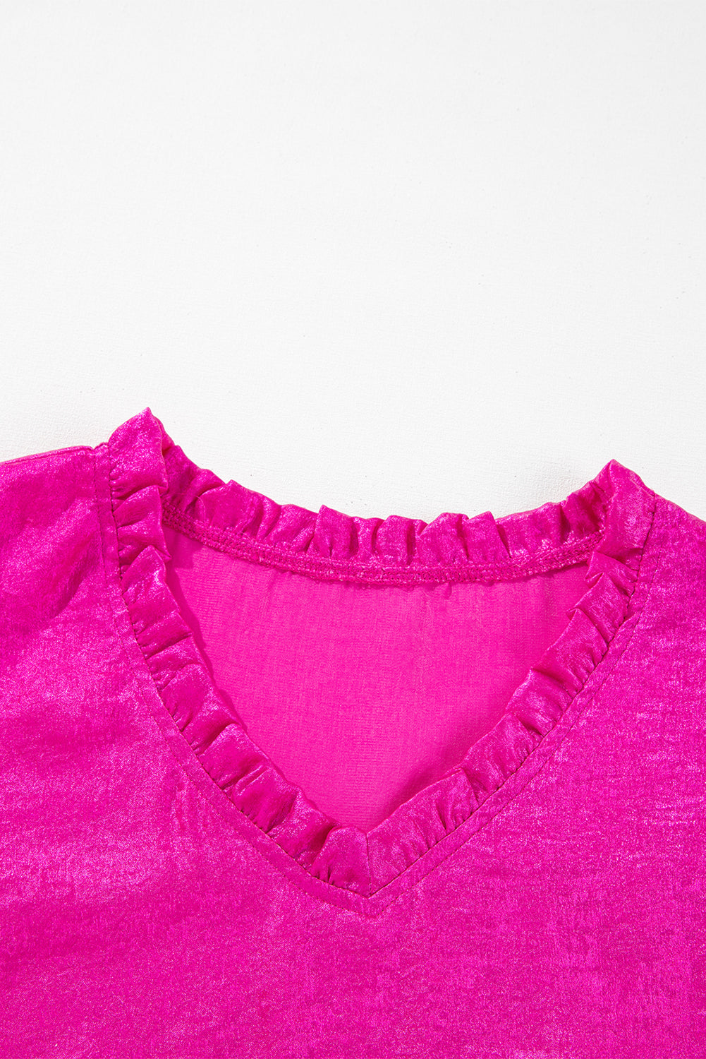 Magenta Metallic Frilled V Neck Blouse