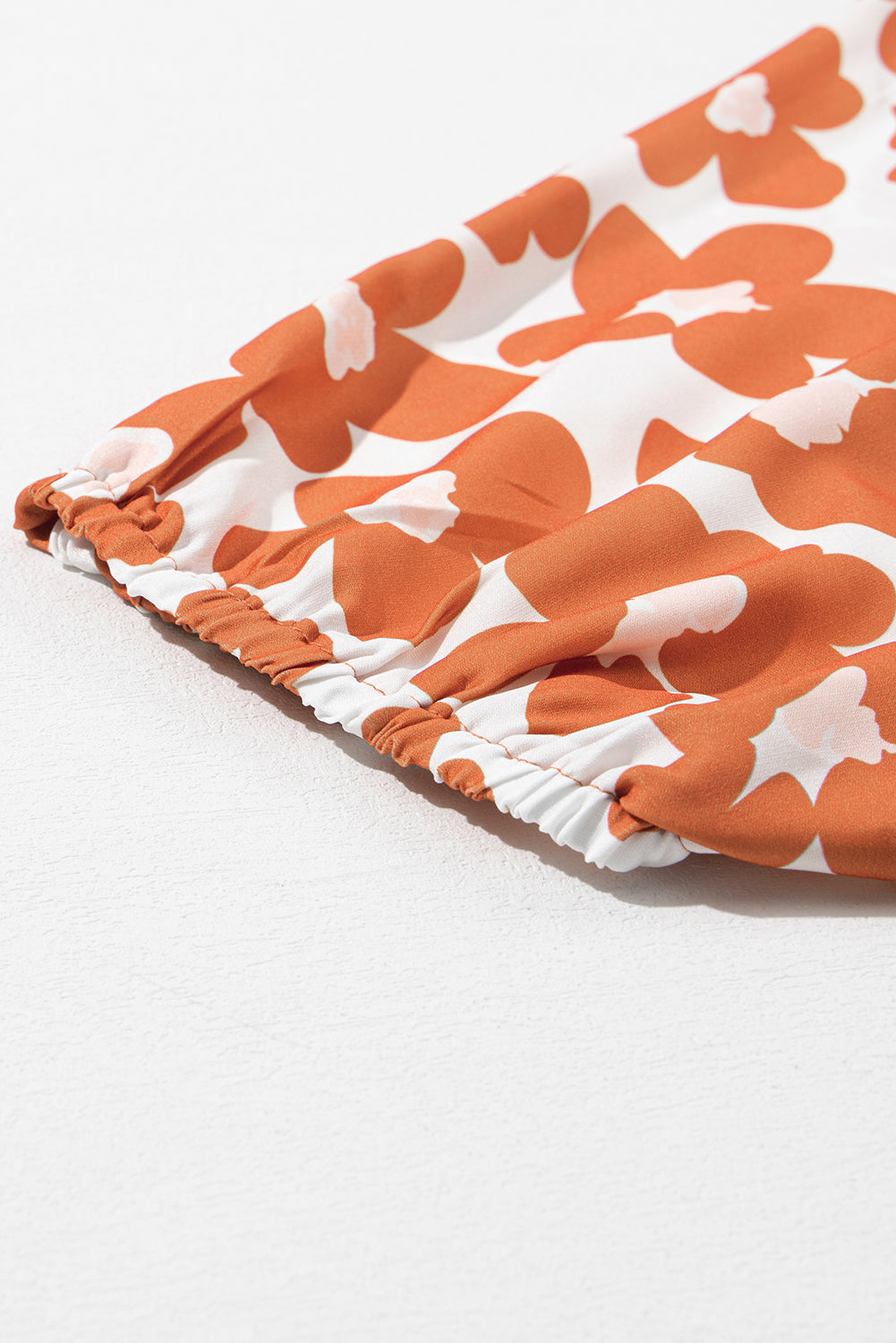 Orange Big Flower V Neck Short Sleeve Blouse