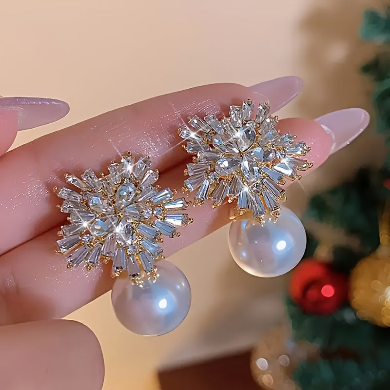 High-End Zircon Pearl Snowflake Earrings