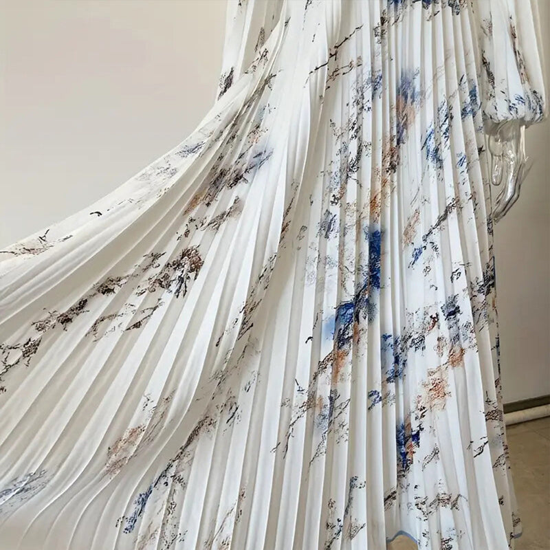 Blue Floral V-Neck Long Sleeve Maxi Dress