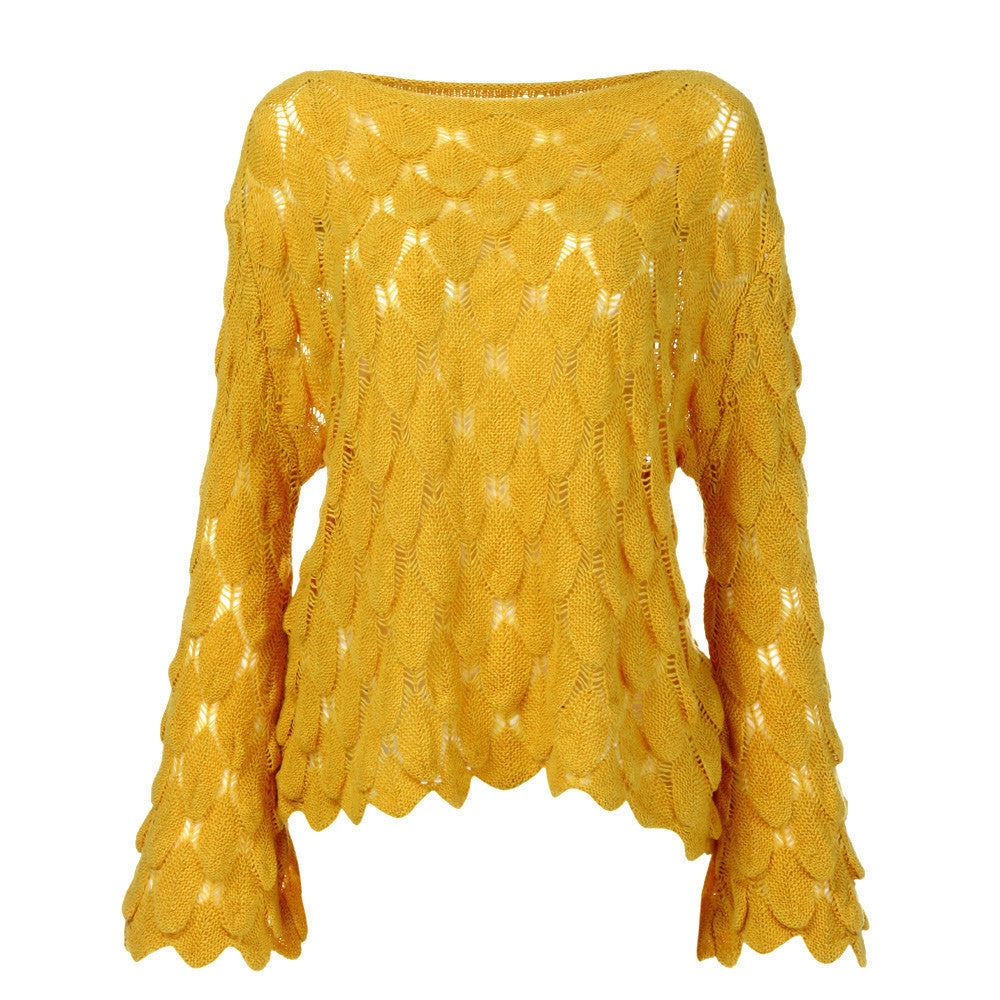 Boat Neck Thin Bell Sleeve Pullover Sweater