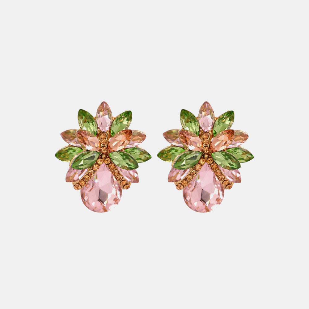 Flower Shape Glass Stone Stud Earrings