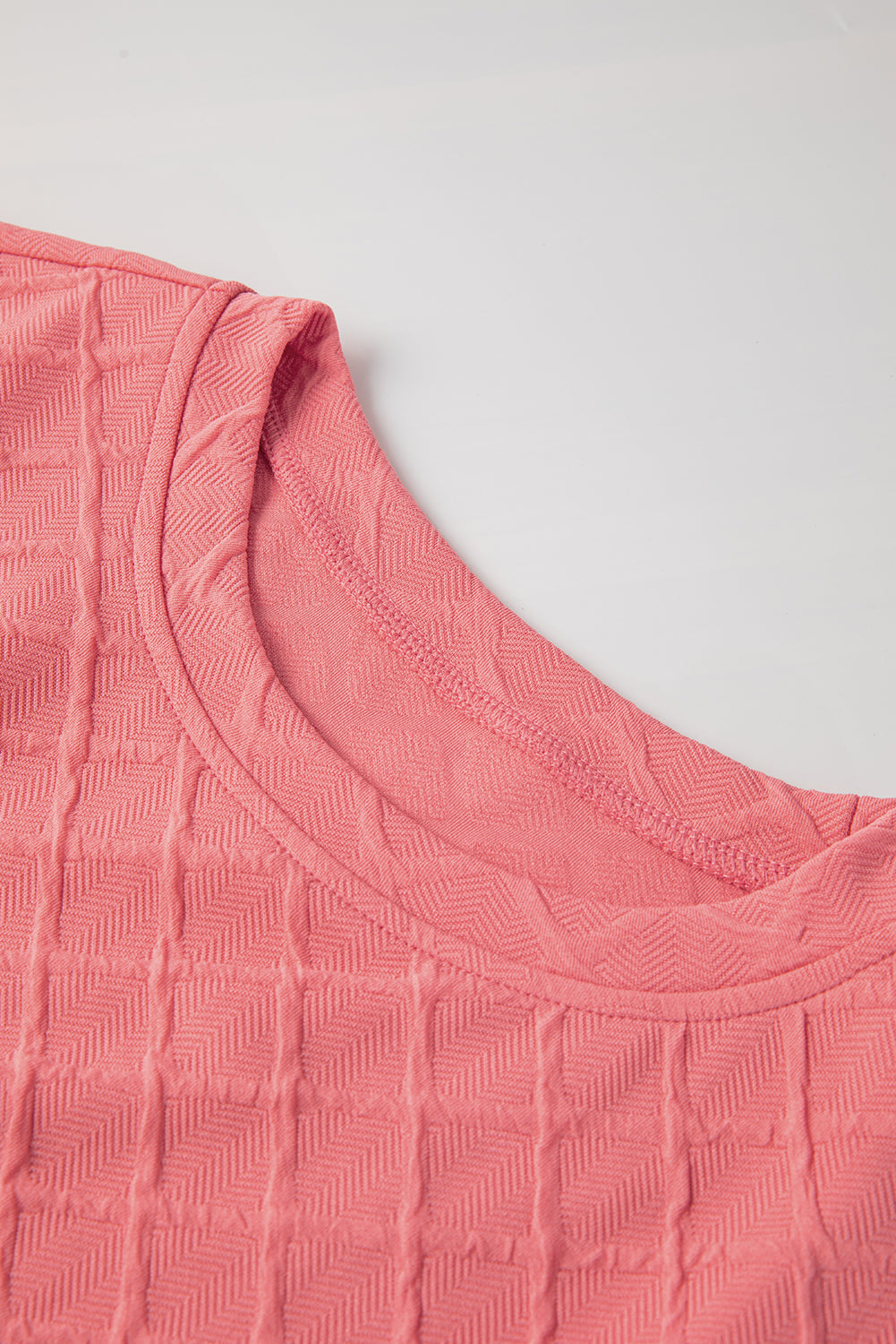 Peach Textured Tee and Drawstring Shorts Set