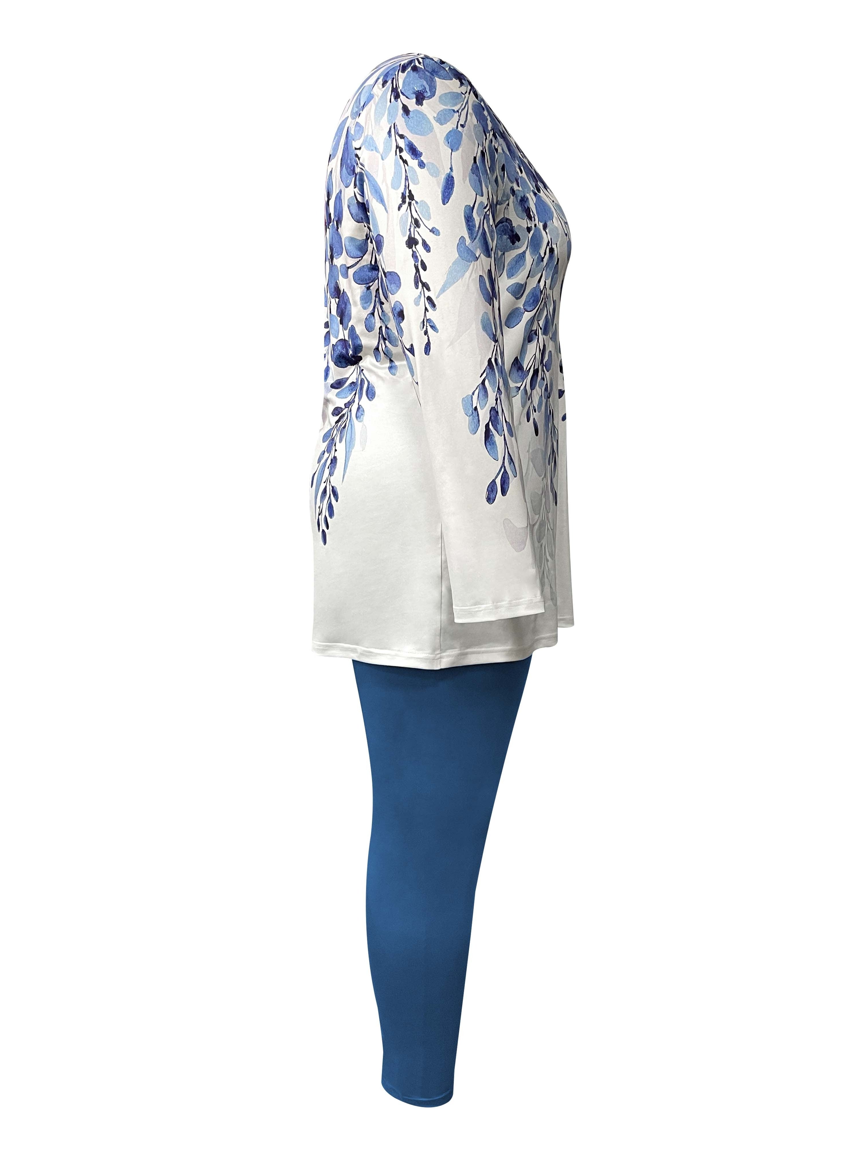 Blue Floral Two-piece Pants Set