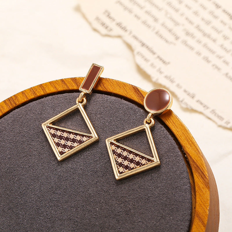 Brown Herringbone Dangle Earrings