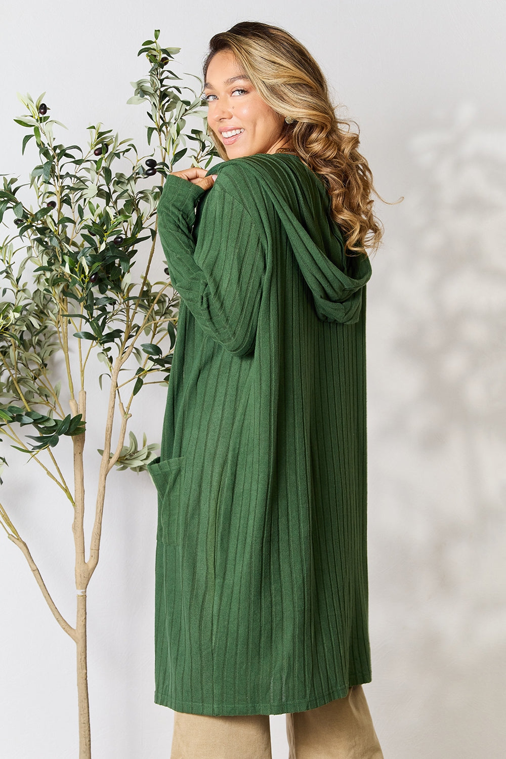 Plus Size Long Hooded Sweater Cardigan