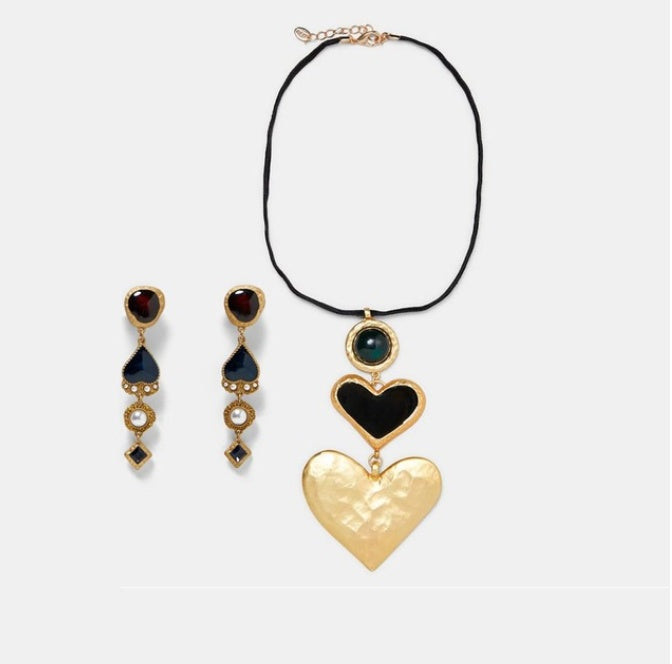 Exaggerated Heart Earrings and Necklace