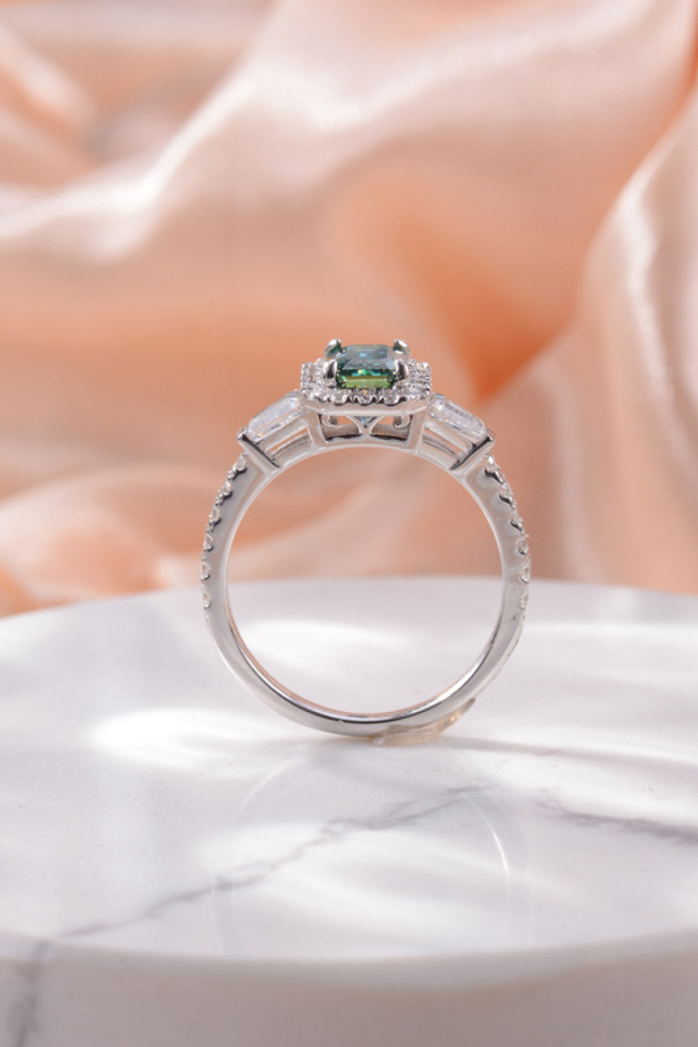 Green Emerald Cut Moissanite Ring