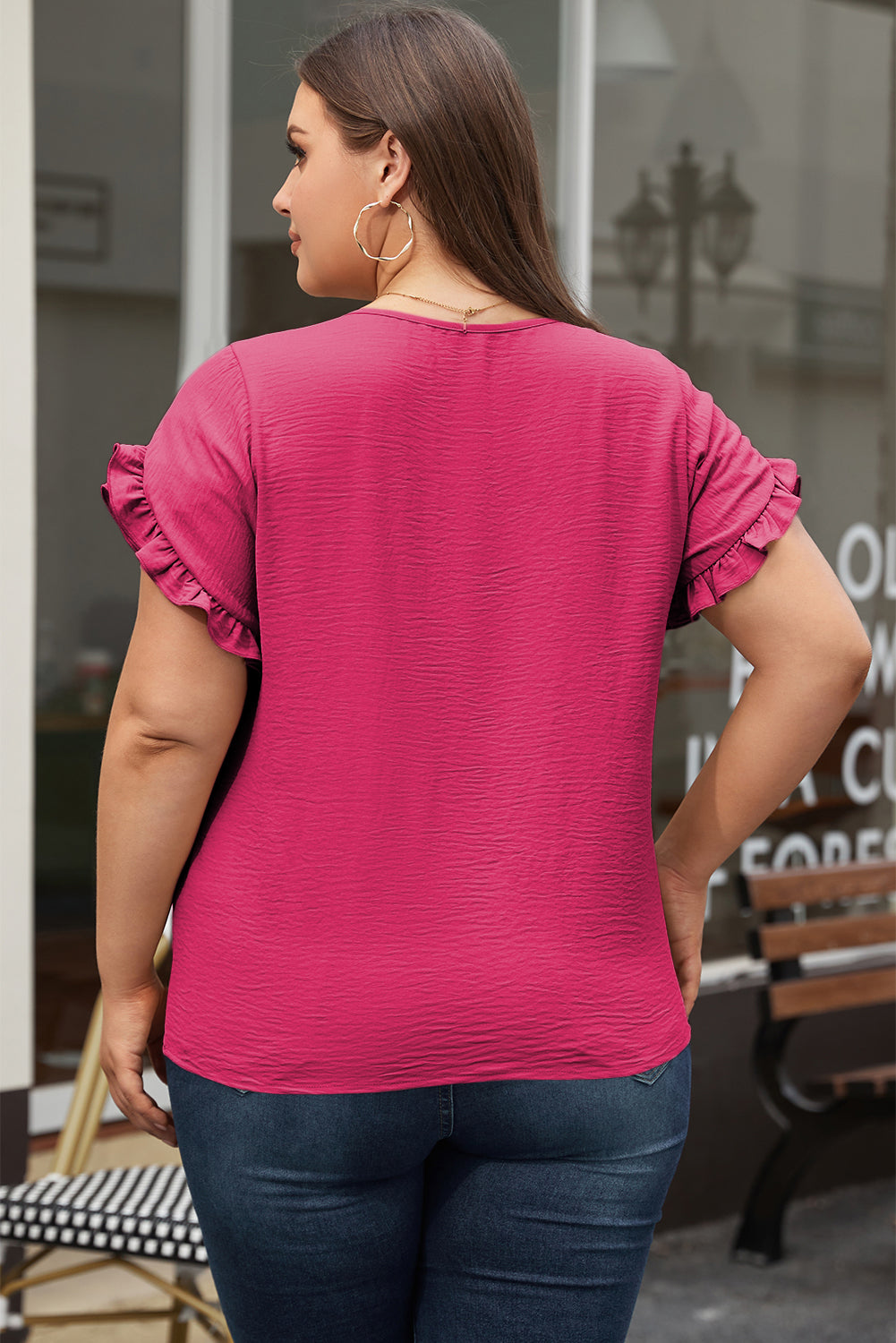 Bright Pink Ruffled Short Sleeve Top