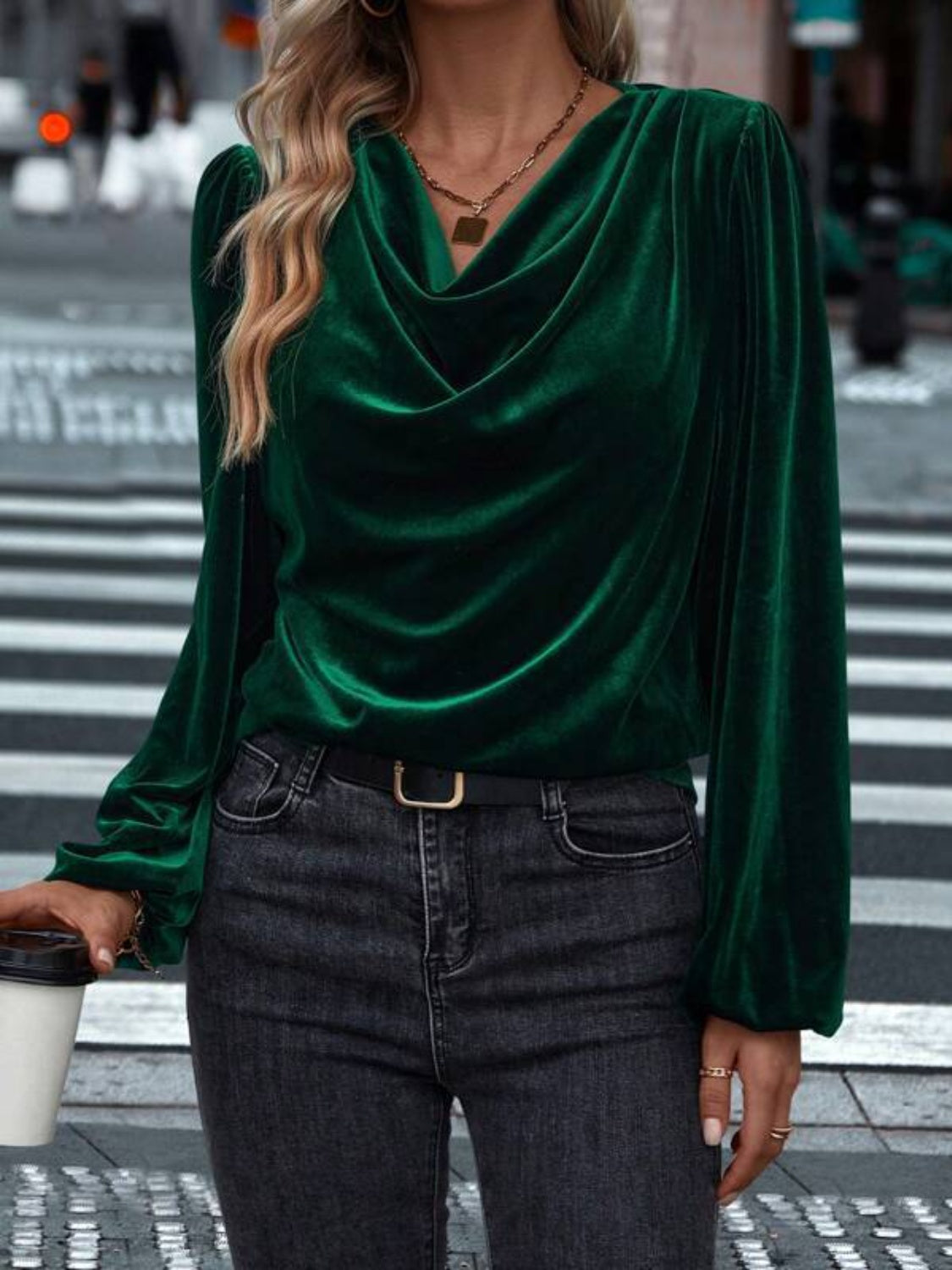 Lovelet Cowl Neck Long Sleeve Velvet Blouse