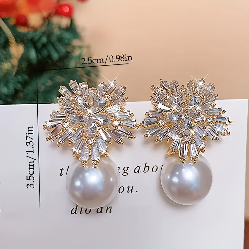 High-End Zircon Pearl Snowflake Earrings