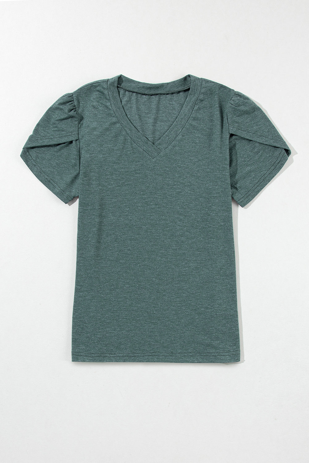 Mist Green Petal Sleeve V Neck T Shirt