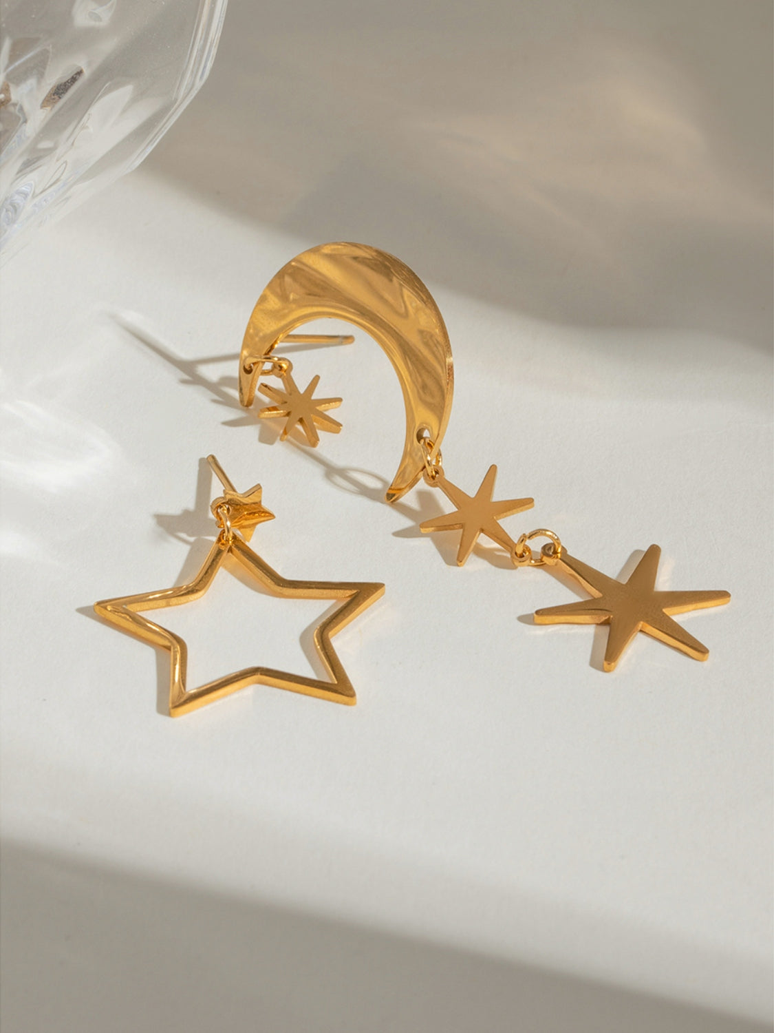 Gold Moon & Star Dangle Earrings