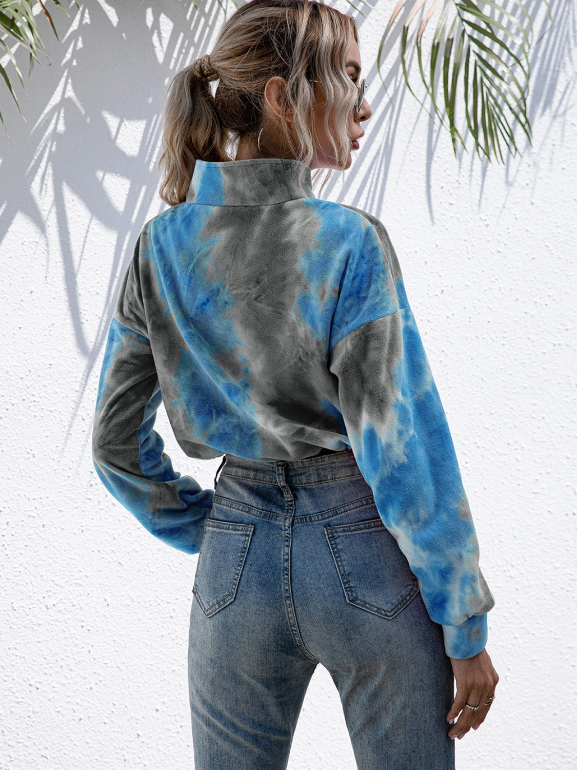 Tie-Dye Quarter Zip Crop Sweatshirt