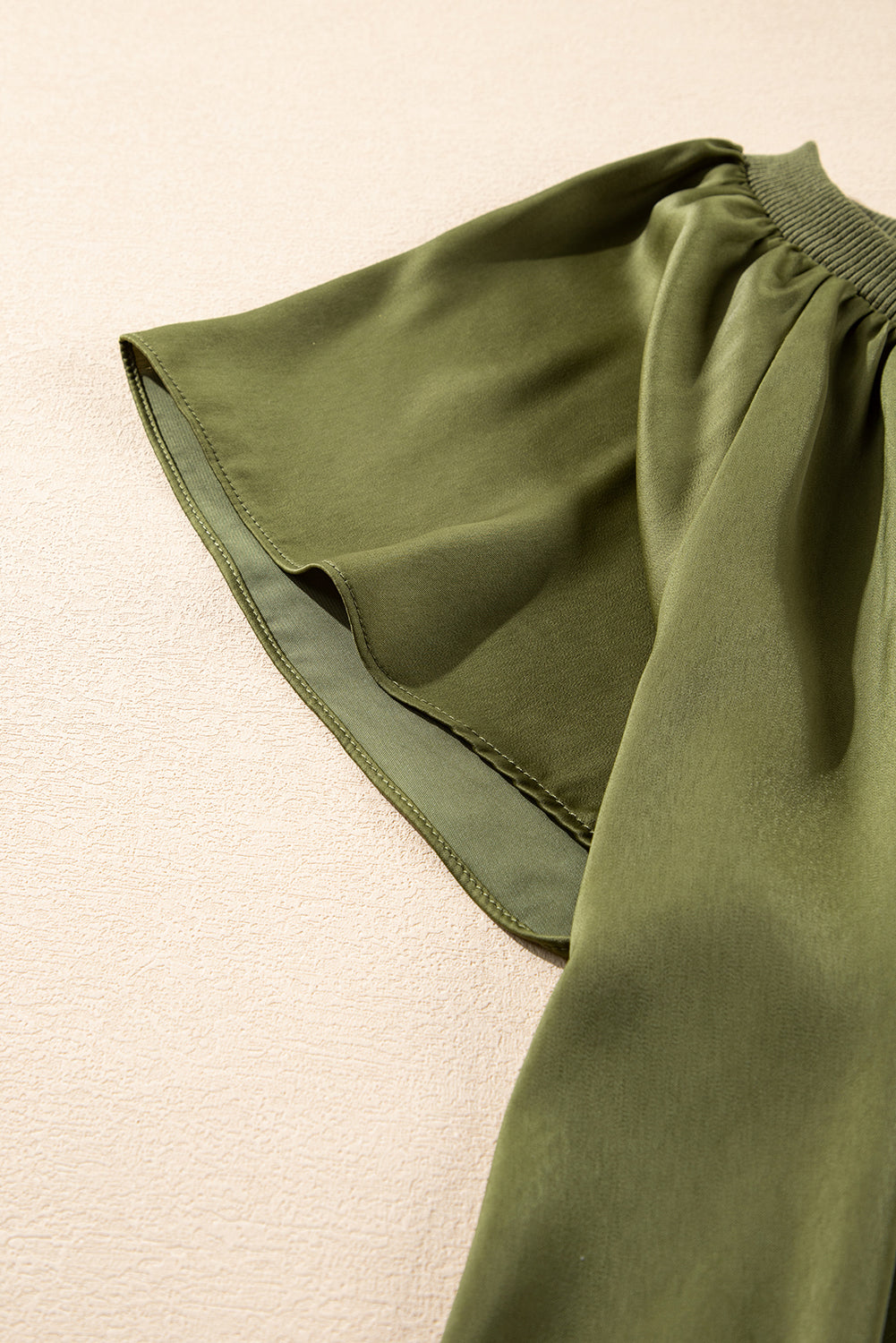 Green Pleated Flutter Sleeve Satin Top